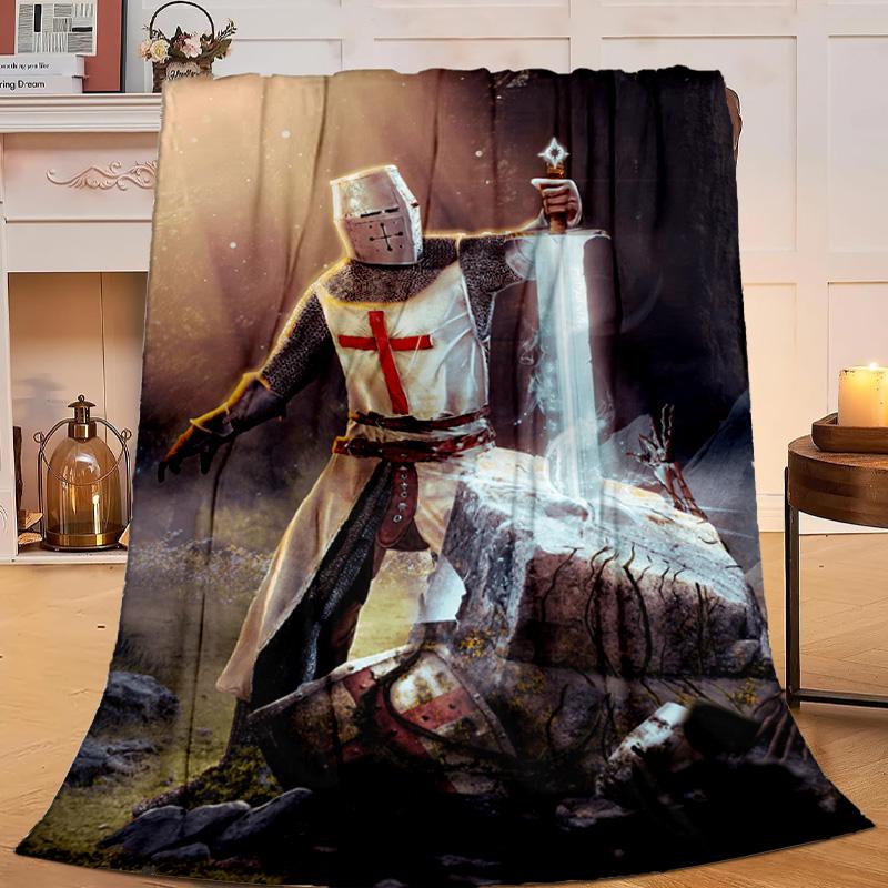 1PC Knights Templar Symbol Flannel Blanket Gift, Suitable for Both Men And Women, Soft Ideal for Beds And Sofa, Birthday Or Christmas Gift
