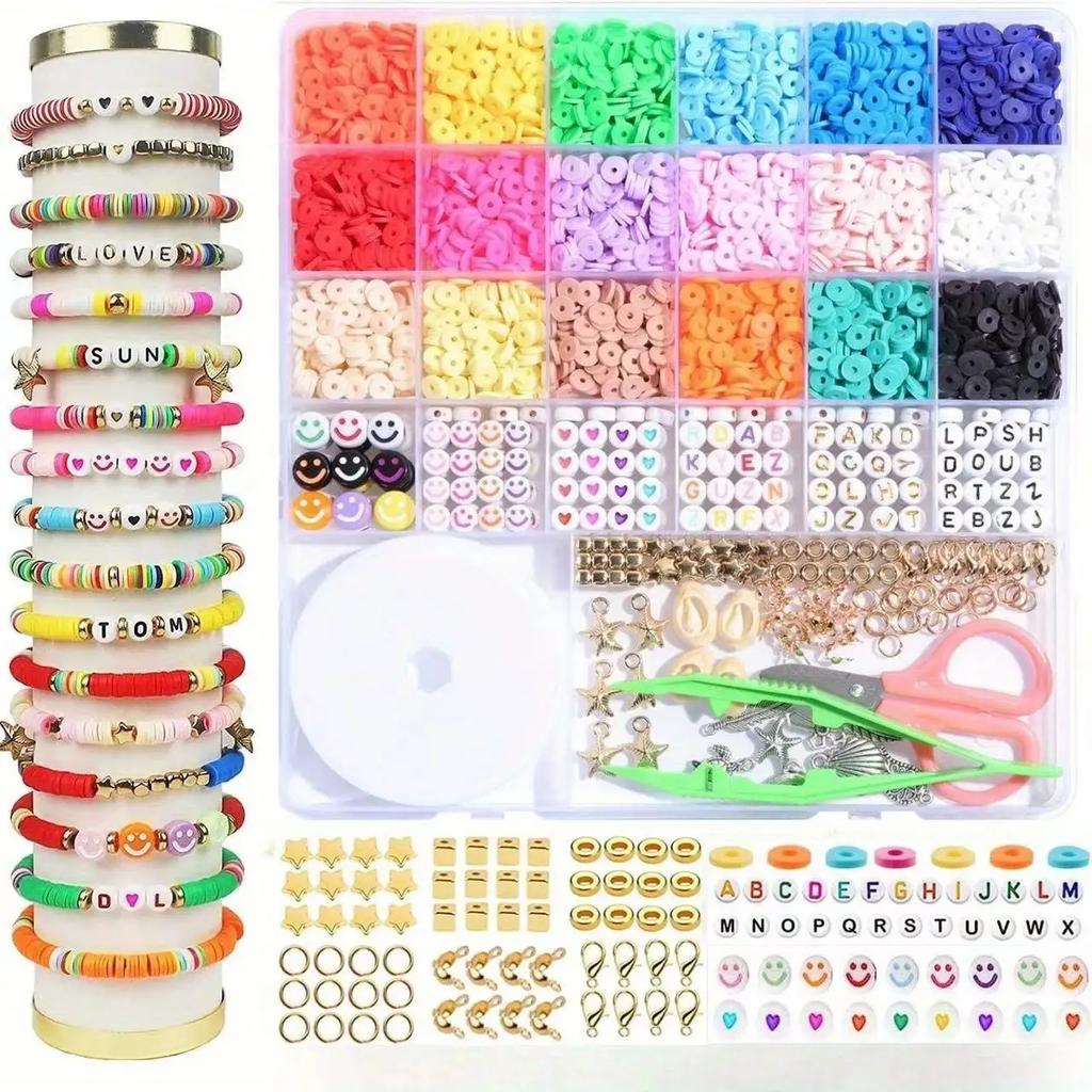 DIY Clay Beads Bracelet Making Kit Seed Beads Kit for Friendship Jewelry Making,Polymer Heishi Beads with Charms Gifts