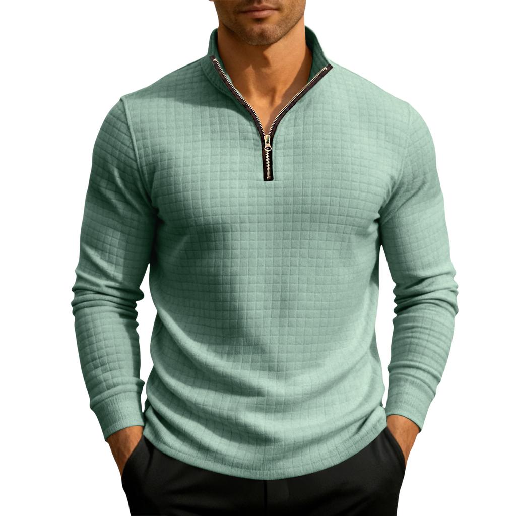 Men's Knit Quarter-Zip Stand Collar Pullover