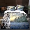 Owl Duvet Cover Set 3D Safari Wildlife Print Comforter Cover Bird Animal Personalized Nighthawk Queen Size Polyester Quilt Cover