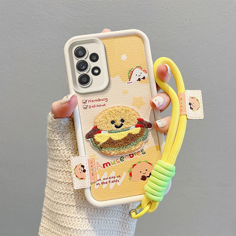 KEYSION Cartoon Cute Plush Embroidery Case for Samsung A53 5G A33 A23 with Lanyard Shockproof Phone Cover for Galaxy A13 4G