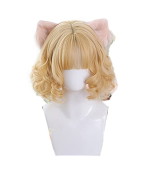 Lolita Volume Lolita Everyday Gradient Wig GAL-style Wig, Heat-Resistant, Curl, Midi, Short, Ladylike, Perm, Wave, Cosplay, Party, Style, Wear, (Gold)