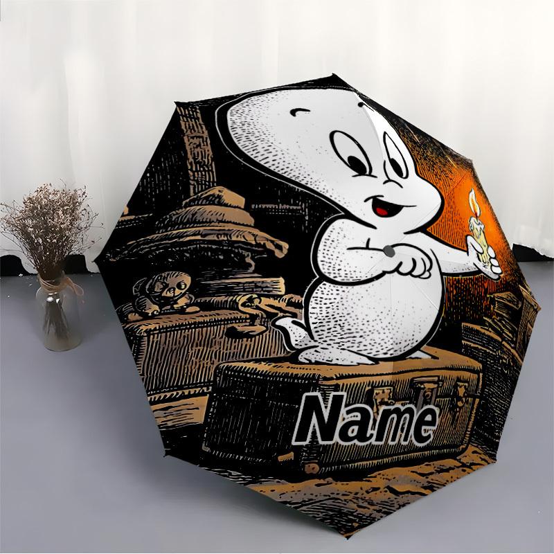 1PC Casper the Friendly Ghost - Custom Name Automatic Folding Umbrella - Compact 8-Rib Design, Durable Plastic & Iron, Daily Use S0106033