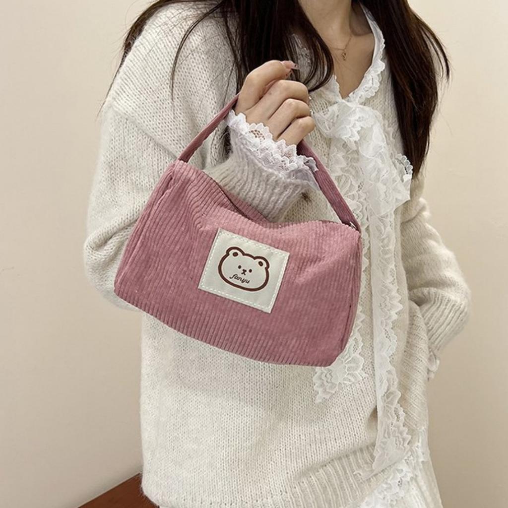 Bear Large Makeup Bag for Women Corduroy Cosmetic bag Make up Bags Zipper Pouch with handle Cosmetic Organizer Toiletry Bag