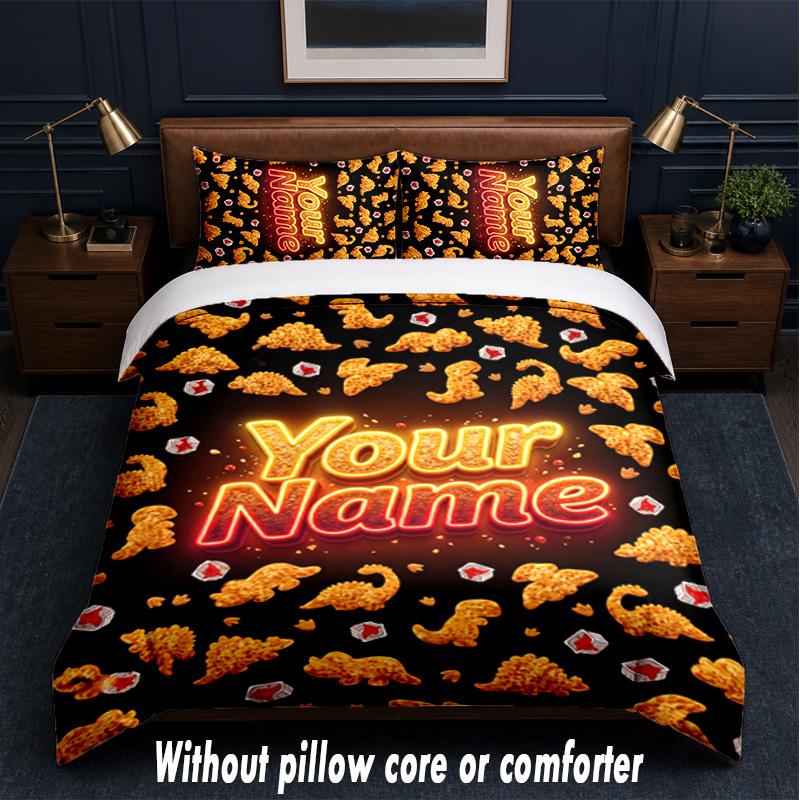 Dinosaur Theme Custom Text Or Name 3Pcs Bedding Set,1 Flat Sheet & 2 Pillowcases Personalized Home Bedding