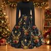 Women's Casual Christmas Print Long Sleeve Round Neck Slim Fit Flared Party Dress