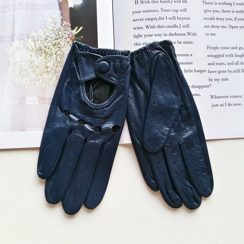 

Перчатки для вождения из кожи для женщин, однослойные, без подкладки, тонкие, полые, для езды на велосипеде, перчатки для вождения на открытом воздухе, бесплатная доставка 6 1/2 темно-синий