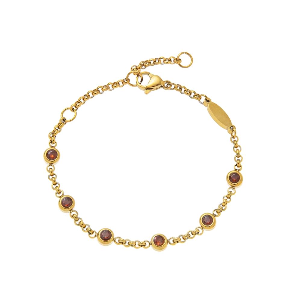 Classic Fashion Geometric Colorful Zircon Beaded Bracelet 12 Birthstones Stainless Steel 18K Gold Plated Anniversary Gift