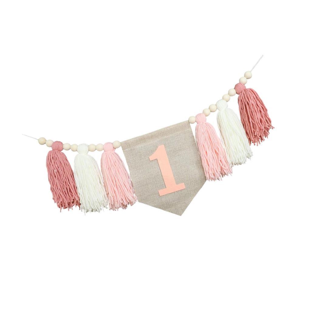 

1ST Birthday High Chair Banner Birthday Baby Tassel Garland Photo Prop Boho Wood розовый