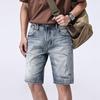 New Summer American Casual Denim Shorts Retro Straight Mid-tie Ripped Five-point Pants