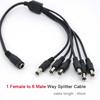 10pcs Wholesale 40cm DC 1 Female To 6 Way Male Splitter Power Plug Extension Cable 5.5mm*2.1mm Connector 12V Supply Wire Cord