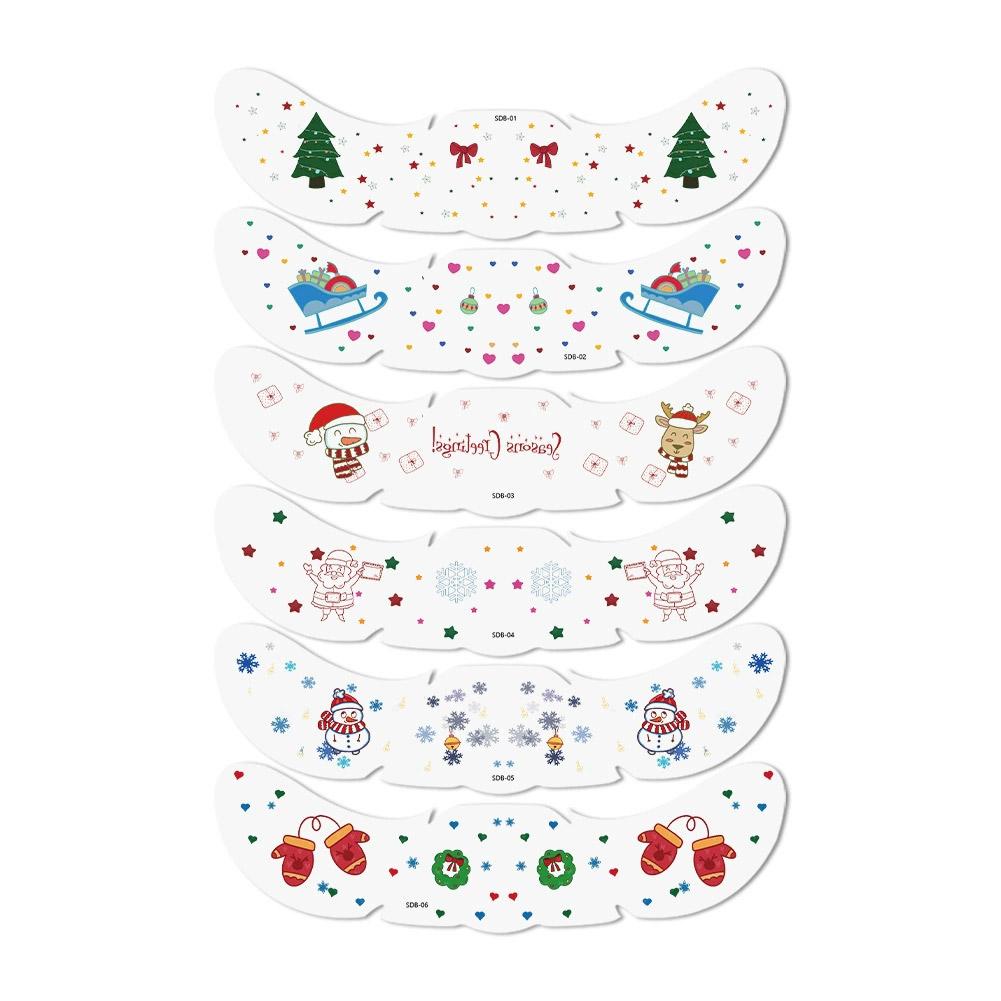 6pcs Christmas Face Tattoo Stickers Bells Bow Hearts Stars Ribbons Freckles Temporary Tattoo Stickers for Festival Party
