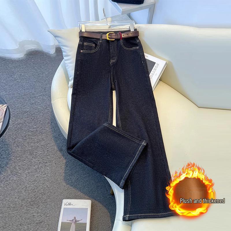 

Женские джинсы с флисовой подкладкой, с высокой посадкой, облегающего кроя, осень/зима 2024, универсальные брюки прямого кроя Size 27