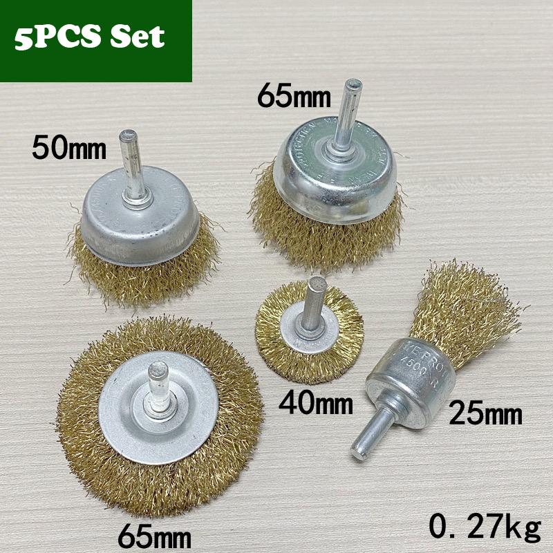 3/5/6Pcs 6mm 1/4" Shank Brass Plated Carbon Steel Wire Cup/Wheel/End Brush Drill Rotary Tools Metal Rust Removal Polishing Clean