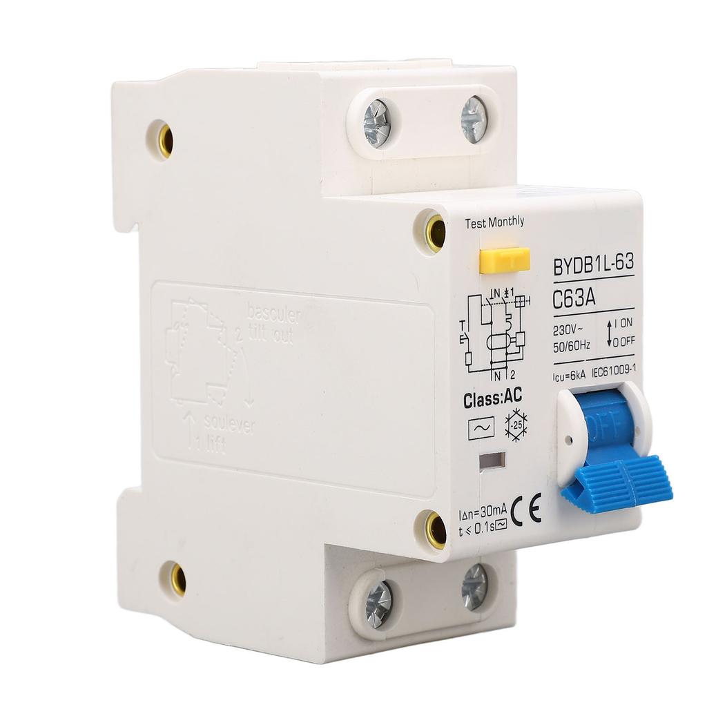 Leakage Protection Air Switch 63A 30mA 6KA 1P+N AC Type DIN Rail Miniature Residual Current Circuit Breaker 230V