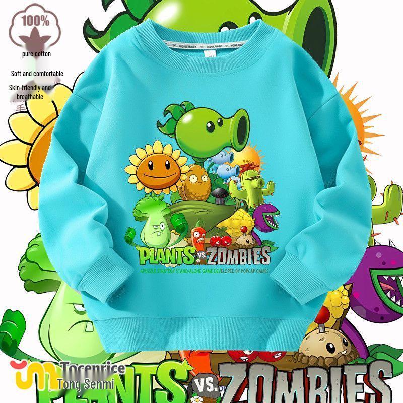 Plants vs Zombies Cartoon Erbsenschießer Hoodie - Mit Fleece gefüttert für Herren, Damen & Kinder, Herbst-/Winterkleidung 150cm blue