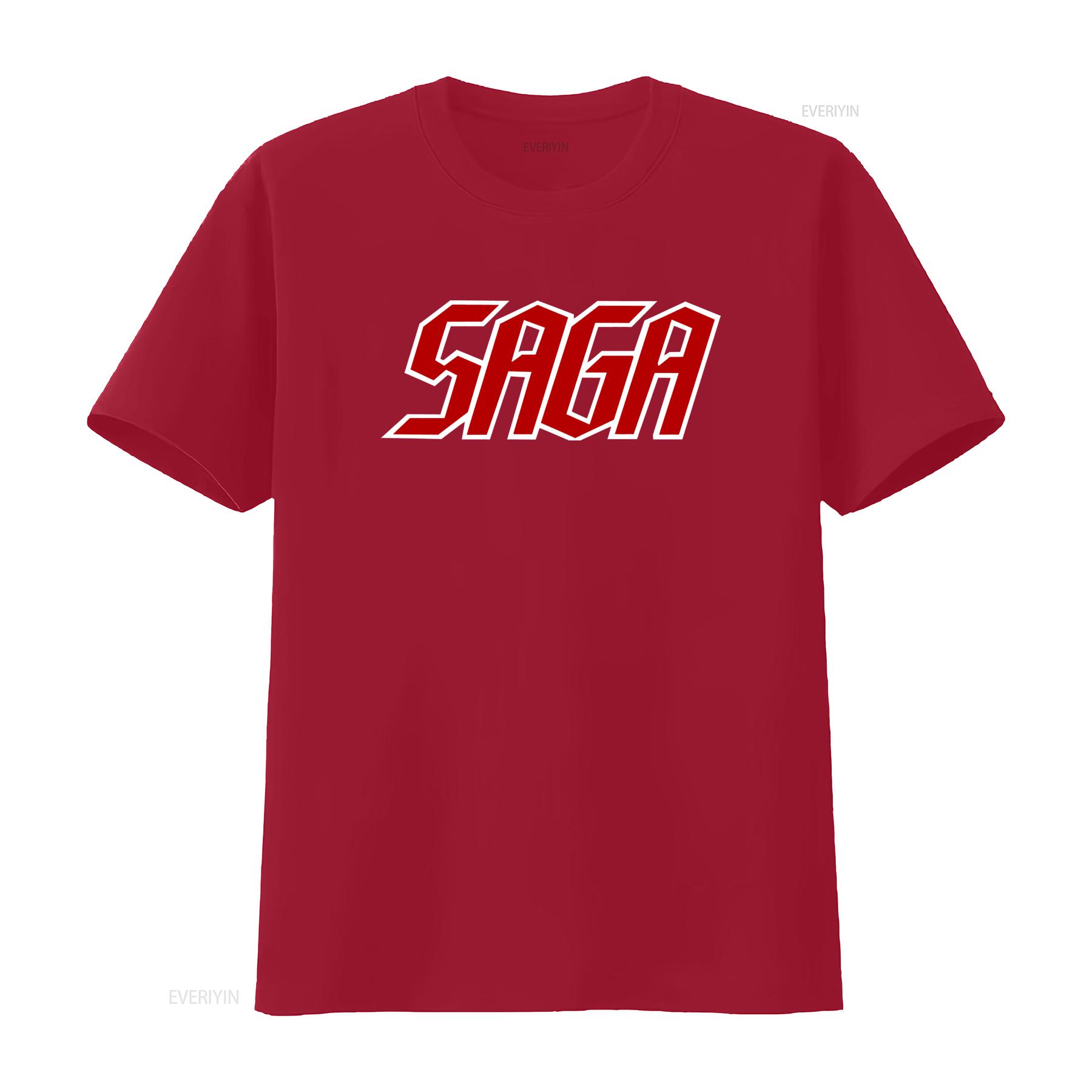 

Saga Band Logo Black T Shirt All Sizes Available Bold Red White Design for Music Fans Comfortable Cotton Fabric Perfect S