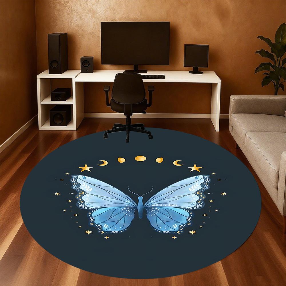 1pc Butterfly Moon Round Chair Mat Office Area Rug - Non-Slip, Floor Mat for Office, Bedroom, and Indoor Decor P127005