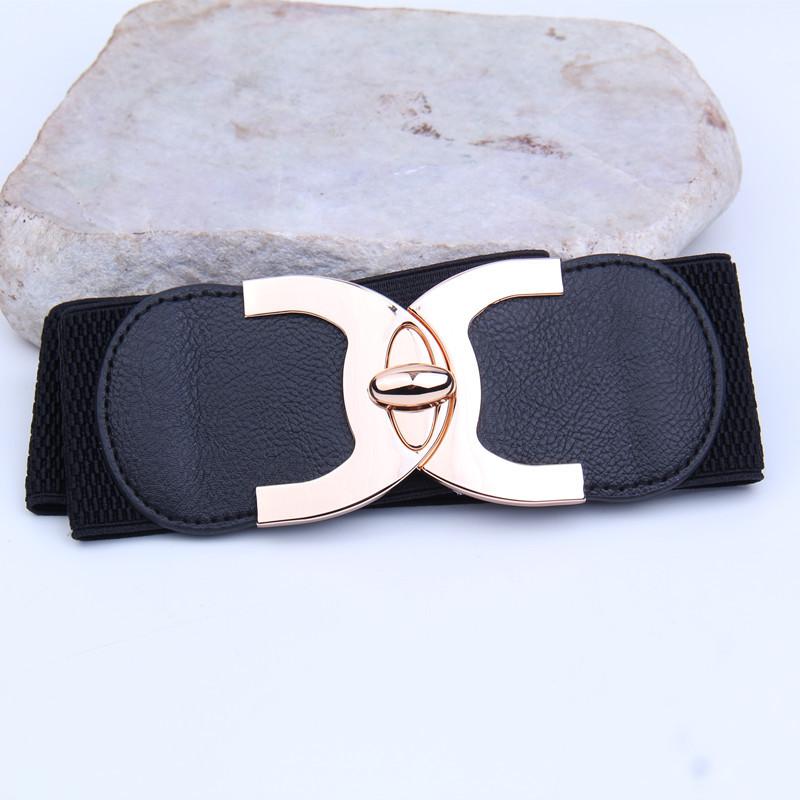 Four Seasons Elastic Elastic Belt Single Circle Women'S Black Sweater Wide Waist Seal Button Turn Button Head Waist Seal Red Seal