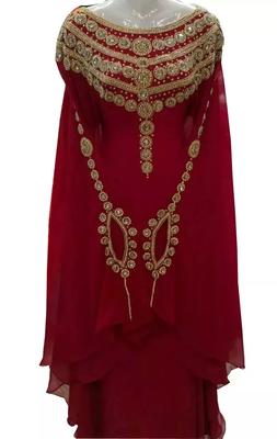 Elegante Abaya Larga Caftán Islámico Vestido Bata Farasha Trabajo a Mano Marroquí Dubái