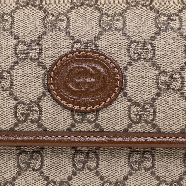 Gucci GG Supreme Retro Messenger Crossbody Bag Beige Canvas Brown Leather Gold Hardware Daily Use 715767-92THG-8563