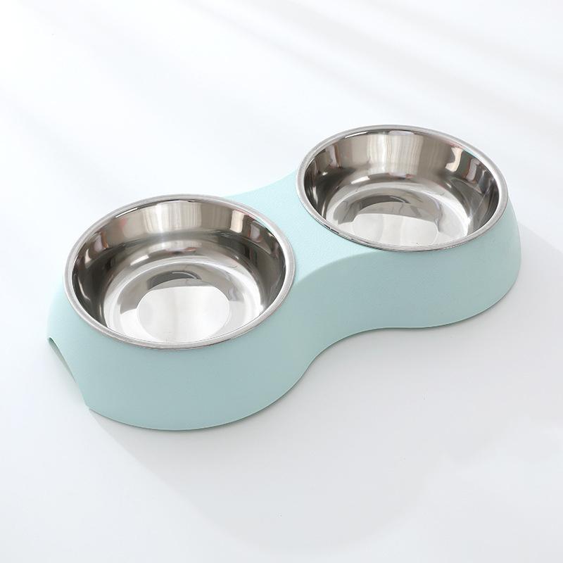 Pet Stainless Steel Double Bowl Dog Food Utensil Cat Bowl Simple Double Bowl Anti Rollover