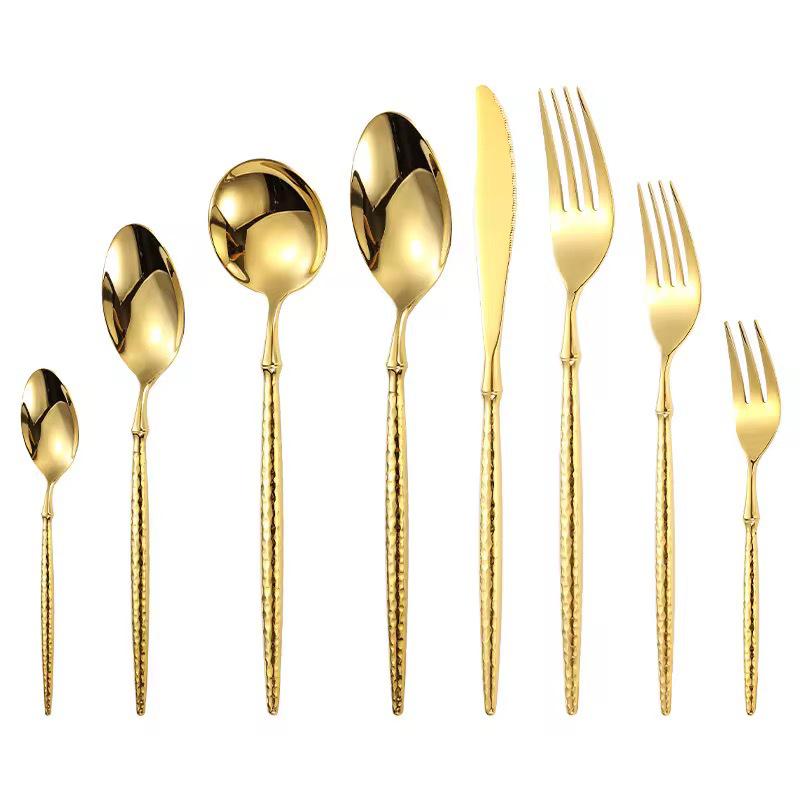 Western Cutlery Set: Hammered 304 Stainless Steel Knife, Fork, Spoon, Dessert Spoon, Fruit Fork, Steak Knife