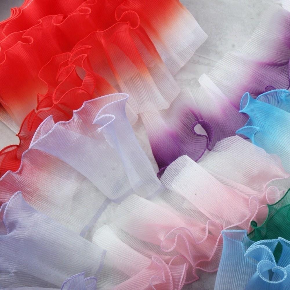 13 Cm X 1 Yard Pleated Fabric Three-Dimensional Pleated Transparent Edge Crepe Fabric Iridescent Gradient Wavy Trim