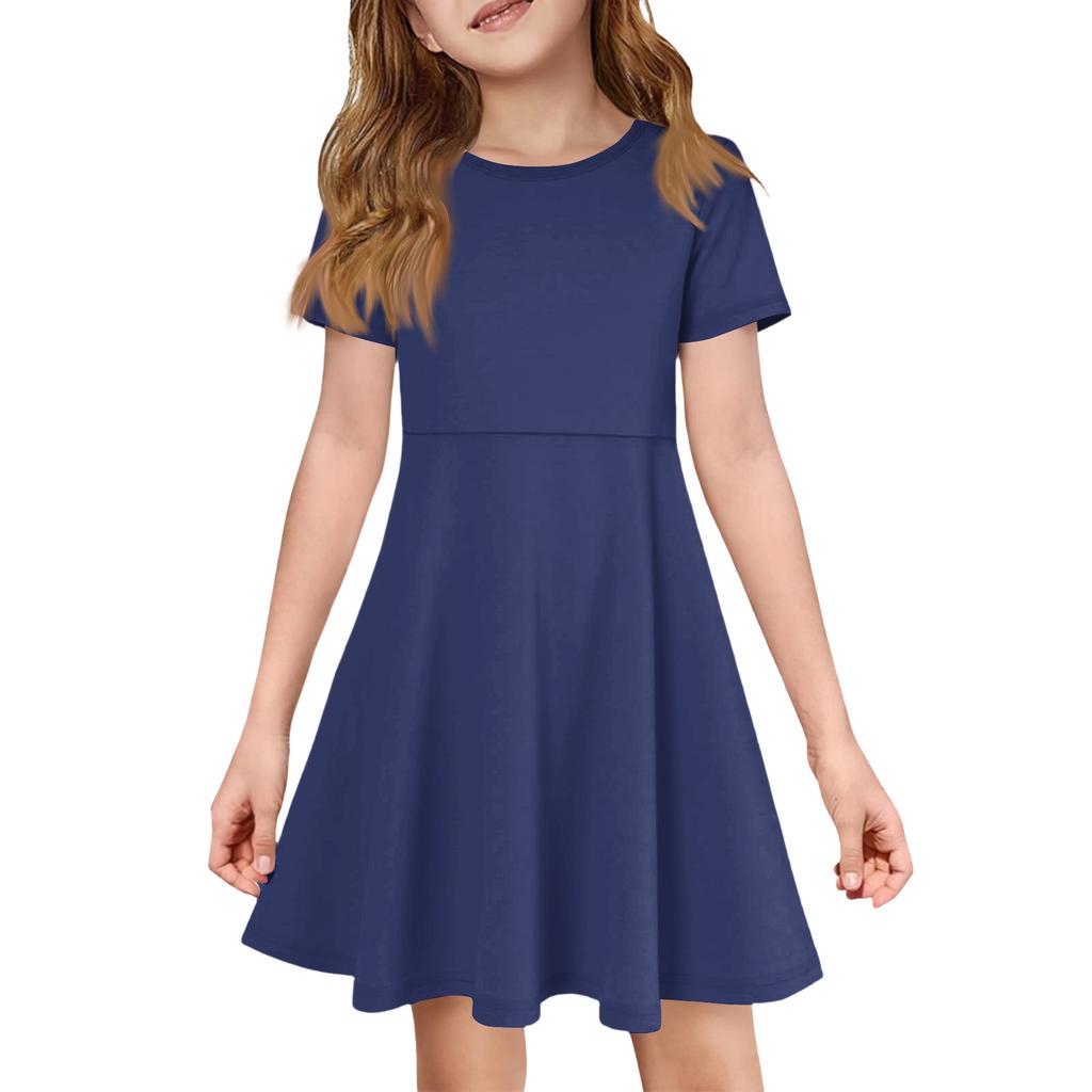 Girl Summer Dress Color & Print Short Sleeve Dress With Pocket Casual Dress Shorts Sleeve Party Dress Easter Day