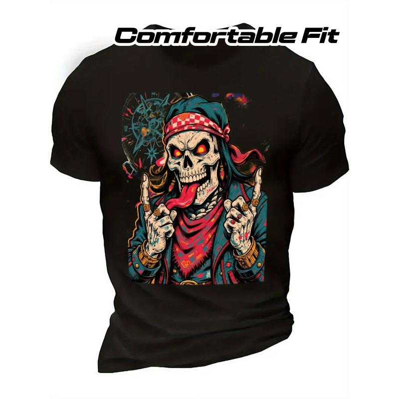 

European sizes Men S & Women S Skeleton Pirate Graphic T-Shirt - Soft Breathable Crew Neck Short Sleeve Tee with Skull & Crossbones 4XL