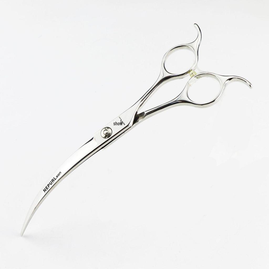7.5" Dual-Tail Curved Pet Grooming Shears - 45° Bend for Upward and Downward Cutting