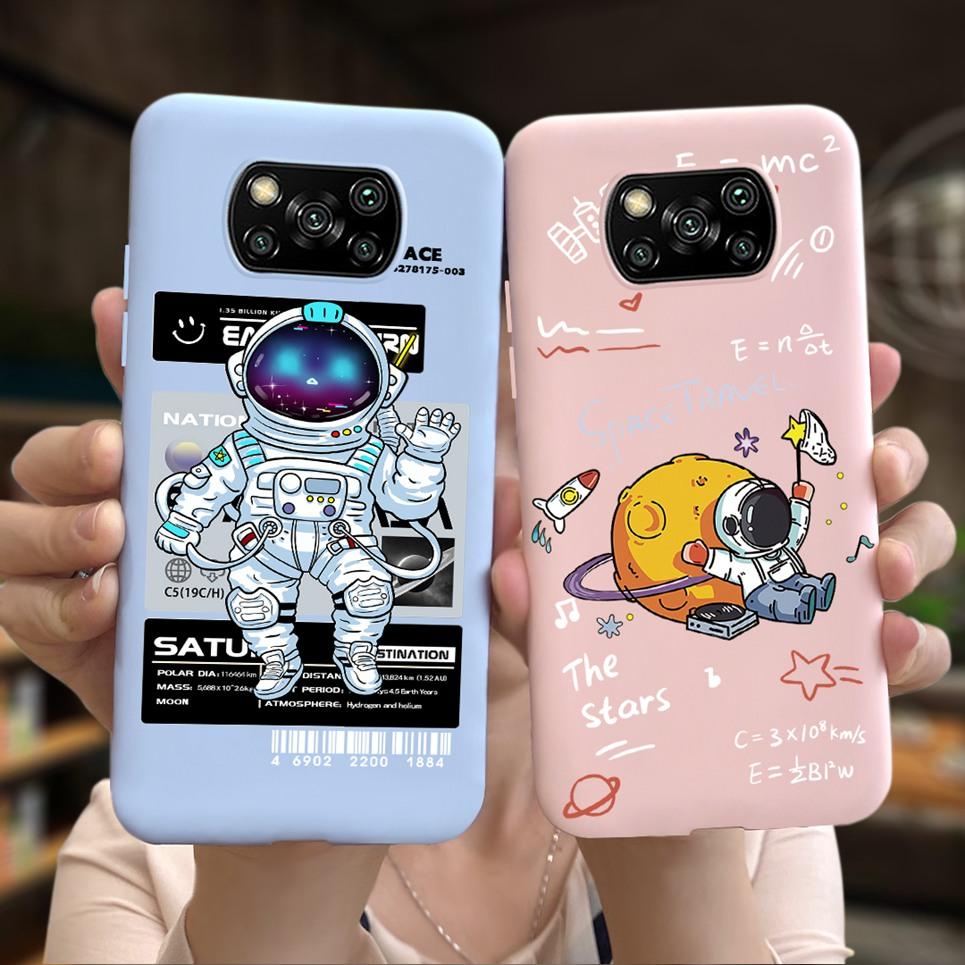 For Xiaomi Poco X3 Pro PocoX3 NFC Back Cover Case Astronaut Printing Cartoon Bumper Soft Matte Silicone For Poco X3 X3Pro Coques