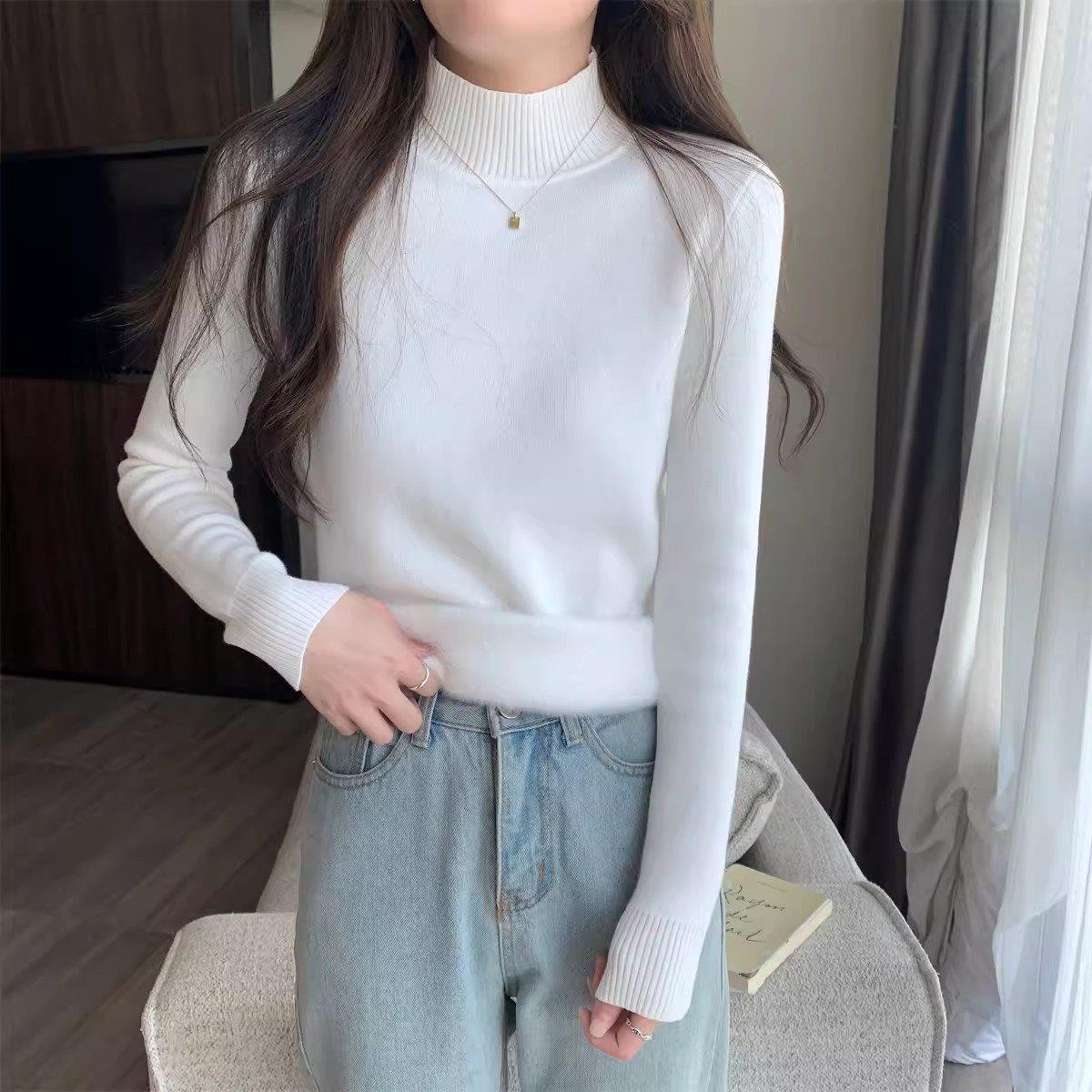 

Women s High-Neck Thick Velvet Knitted Sweater - Slim-Fit, Warm Autumn/Winter Top