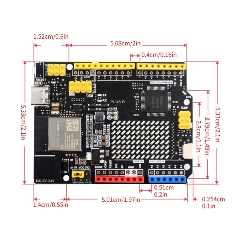 R7FA4 Plus B Development Board Equipped with ESP32-S3FN8 Onboard 12x8 LED Base On R7FA4M1AB3CFM Expansion Board