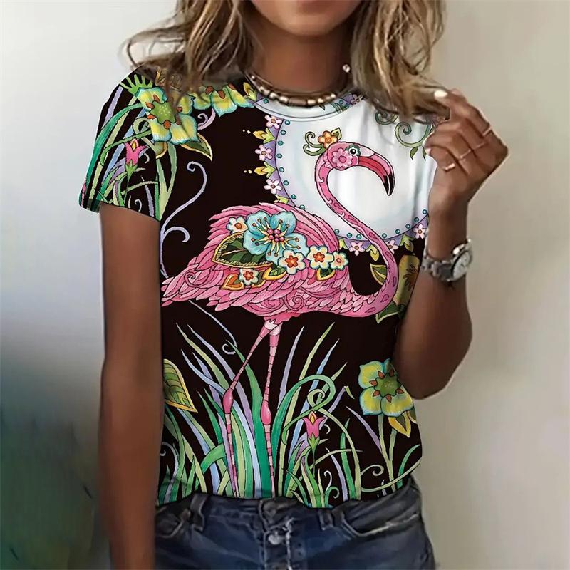 3D Printed Funny Flamingo T-Shirt For Women Animal Pattern Tees Summer Casual Short Sleeves Round Neck Tops Oversized T Shirts