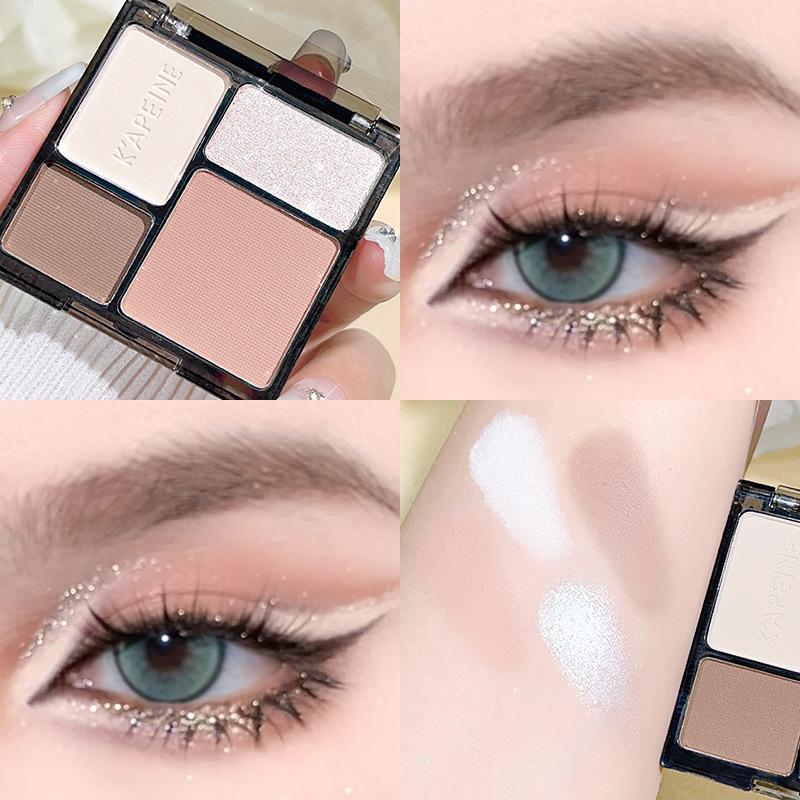 4 Colors Neutral Eyeshadow Palette with Brush Matte & Shimmer Earth Tone Eye Shadow Makeup Set for Daily Makeup