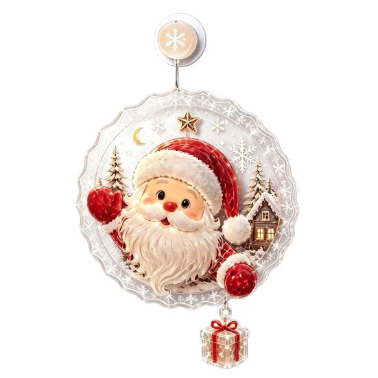 Party Atmosphere Light Christmas Suction Cup Window Light, Santa Claus Xmas Tree Warm Glow Home Decor Snowman Glass Ornament, Holiday Acrylic Hanging