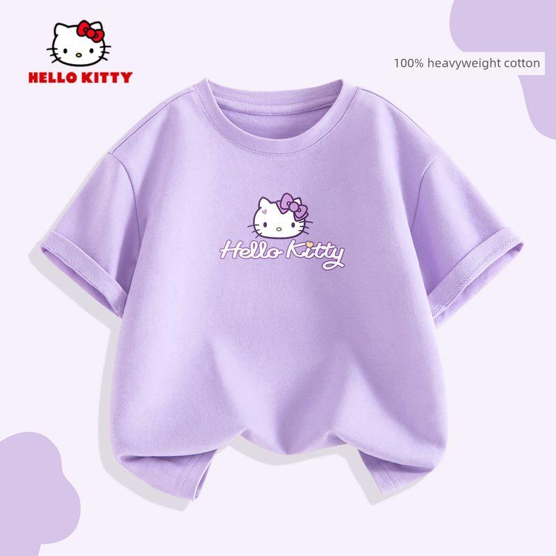 Hello Kitty Girls' Short-Sleeved T-Shirt Summer 2026 New Versatile Pink Kidsren's Top Girls' Summer Fashion Trend