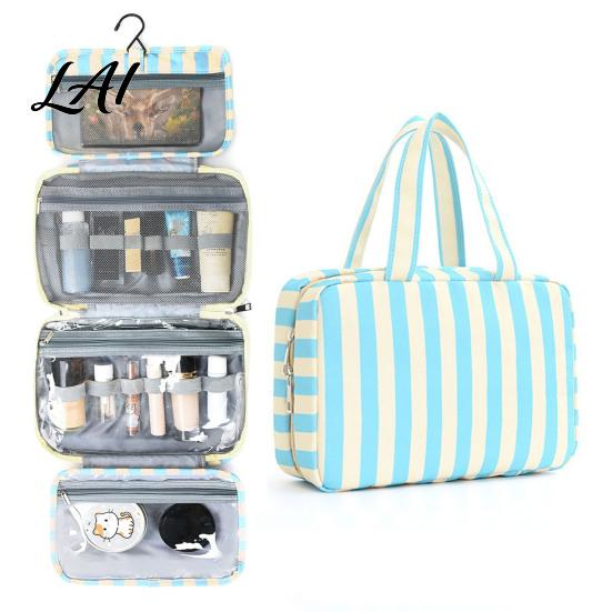 Multifunctional Organizer for Daily Essentials Stripes Travel Toiletry Bag 4 Compartments Waterproof Makeup Foldable Shower Kit Camping And Gym Case,