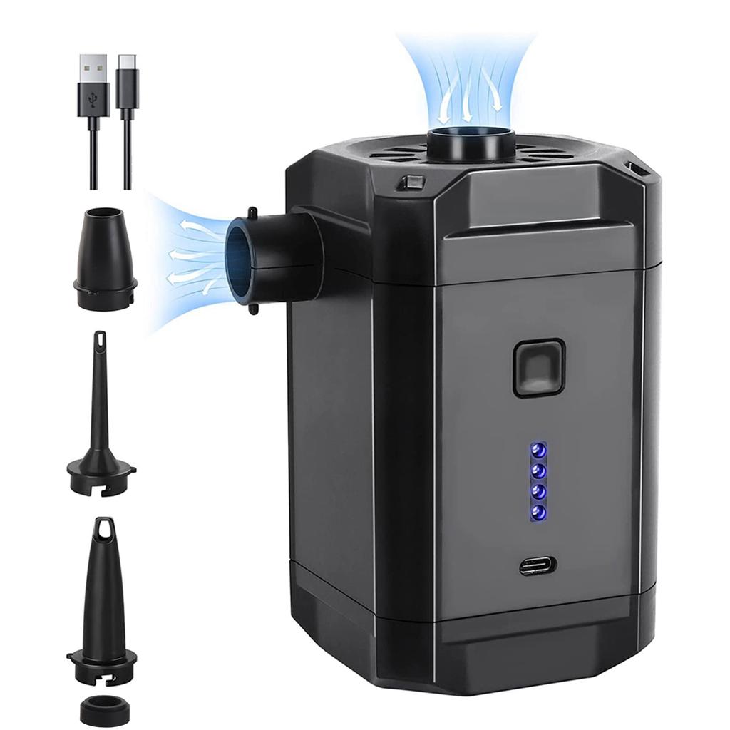 Portable Air Pump Cordless Electric Air Compressor Inflation and Deflation Pump with 3 Nozzles and Battery Indicator