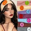 Oversized Button Sports Striped Printed Headband Stretch Fabric Fitness Hairband  Daily Wear