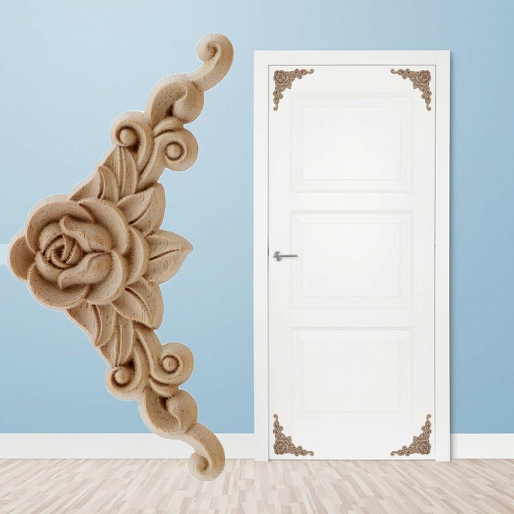 4pcs Wooden Carved Corner Onlay Applique Furniture Mouldings Decal Decor