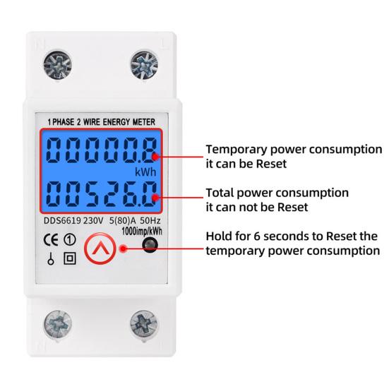 DDS6619-526L 230 V Resetowalny Jednofazowy Licznik Energii Elektrycznej Cyfrowy Wysoka Precyzja 50 Hz Praktyczna Energia Elektryczna