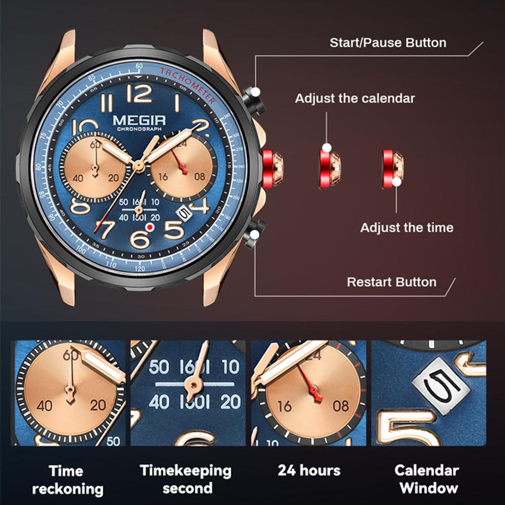 MEGIR Men Watches Luxury Quartz Wristwatch Waterproof Men's Sports Chronograph Silicone Strap Clock Relogio Masculino 2230