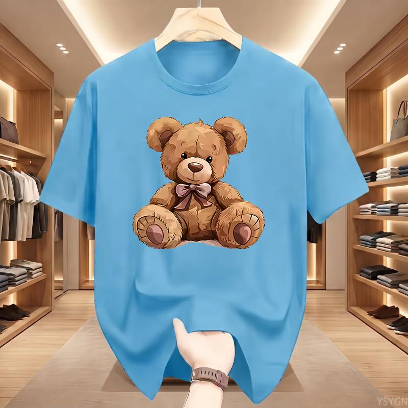 Print Cute Teddy Bear Drinking Beer Poster Man T-shirt Summer Short Sleeved T-shirt Cool Casual High Quality Top