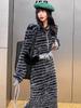 Xitao Knitted Two Piece Set Tassel Striped Full Sleeve Top Skirt Women FBB1498
