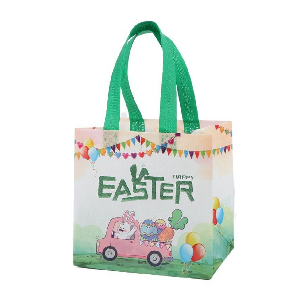1PC Easter Gift Bag with Handle Protable Non-Woven Fabric Rabbit Egg Bunny Cute Candy Cookie Bag for Shopping Easter Party Decor