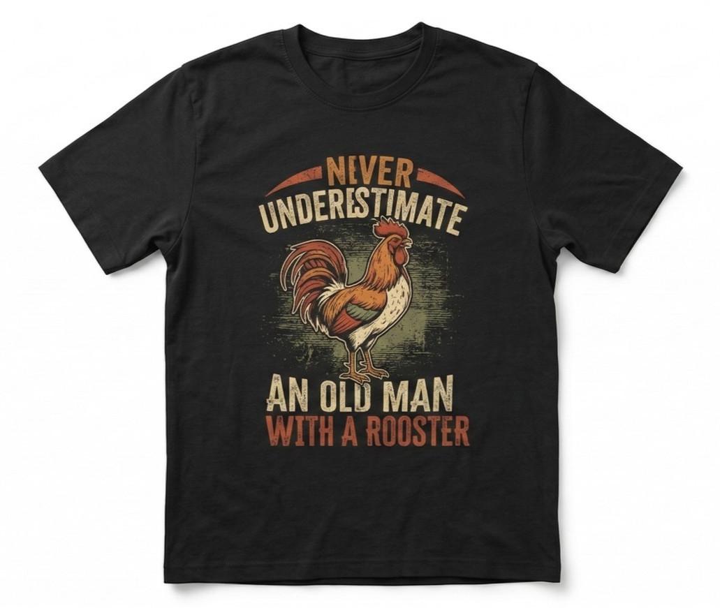 Old Man Rooster T-Shirt Funny Chicken Farmer Retro Graphic Tee Mens Gift Shirt Unisex T-Shirt XXXXL