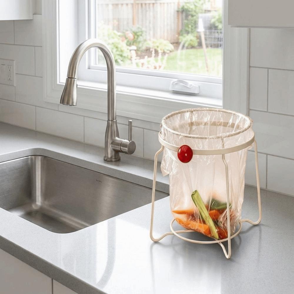 Wide Opening Trash Bag Holder Stainless Steel Sink Garbage Organizer Trash Bag Support Countertop