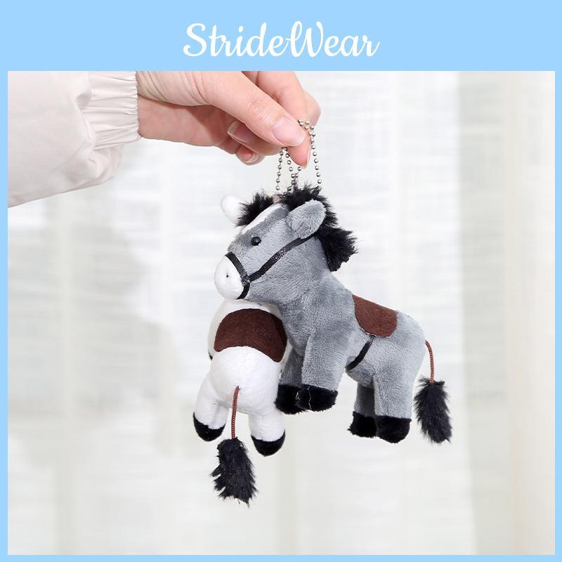 Cute Cartoon White Gray Brown Horse Plush Toy Keychain Pendant For Decor Bag